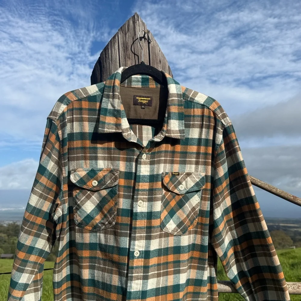 SEAGER CALICO FLANNEL Western Grunge Green PLAID outdoor XXL
